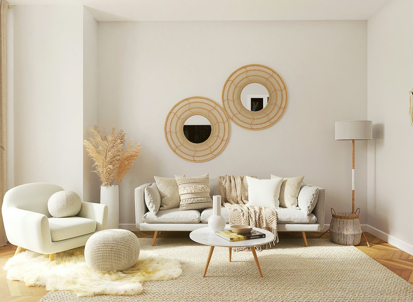 Warm contemporary living room designed by Mustache Home